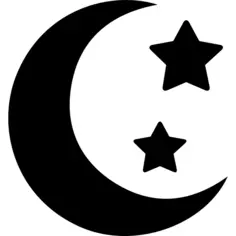 Crescent moon phase shape with two stars
