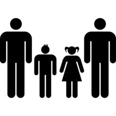 Familiar group with two fathers one son and one daughter