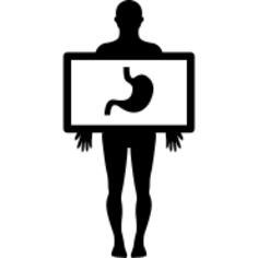 Human body with x ray plate focusing on stomach