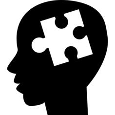 Puzzle piece symbol inside of bald man head