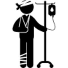 Man in hospital with injured head arm an leg