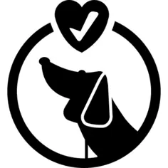 Pets hotel circular symbol with a dog and a verification sign inside a heart