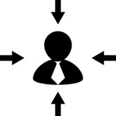 Arrows in different directions pointing to businessman