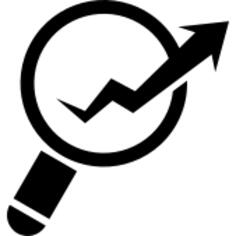 Magnifying glass with arrow raising upward