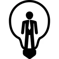 Businessman standing inside a light bulb