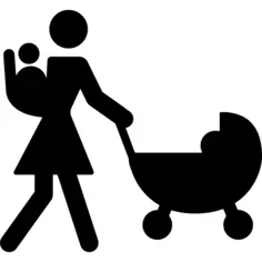 Mother walking with baby on her back and other on stroller