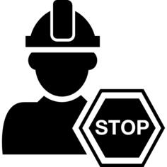 Constructor with hard hat and stop hexagonal signal