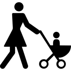 Mother walking with her son on a stroller