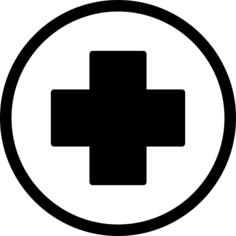 First aid cross in black inside a circle