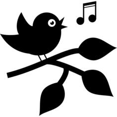 Bird singing on a branch with leaves