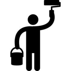 Painter with roller and paint bucket