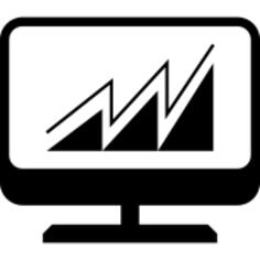 Desktop computer screen with rising graph