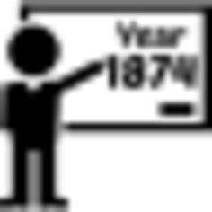 Professor in History class pointing year 1874 on whiteboard