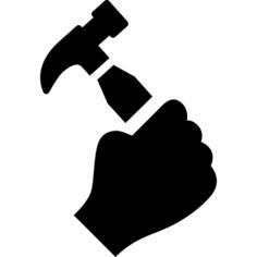 Hand holding up a hammer