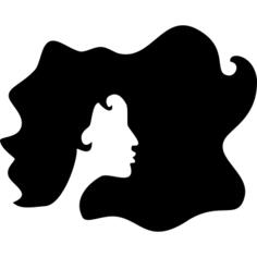 Curled black long female hair shape