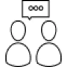 People speaking outline symbol inside a circle