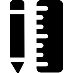 Pencil and ruler in vertical position