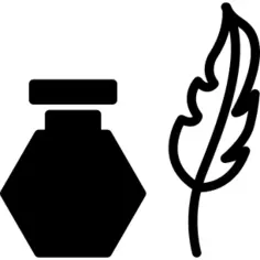 Feather pen and ink container
