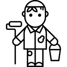 戴尔与油漆滚筒和桶