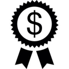 Dollar symbol on a circular pennant with ribbon