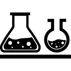 Flasks couple of different shapes with liquids inside