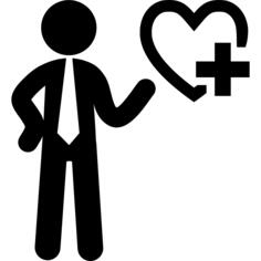 Businessman with a heart and plus sign