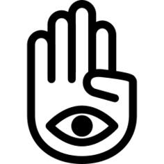 Hand palm with one eye in mudra posture