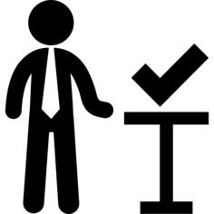 Businessman a table and a verification sign