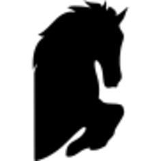 Horse head silhouette with raised feet facing right