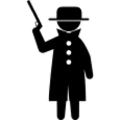 Criminal with gun covered with coat and hat