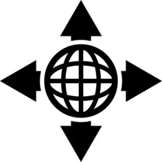 Globe grid with four arrows to different directions