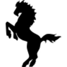 Horse of artsy mane standing and facing the left direction silhouette
