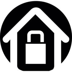House with lock outline on a circular black background