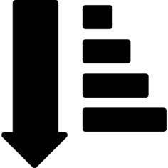 Sort descending interface down arrow symbol with horizontal text lines