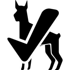 Big dog black silhouette with verification sign
