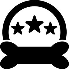 Pet hotel symbols of three stars a semicircle and a bone black shape