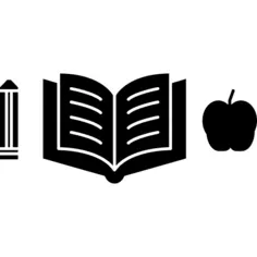 Pen with an open book and apple silhouette