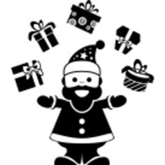 Santa Claus playing with gifts on an arch between his hands making jugglery like a juggler