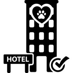 Pet hotel building with verification sign