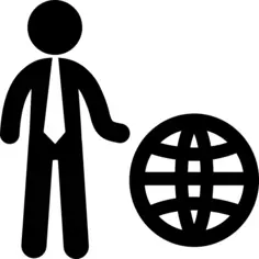 Businessman with international symbol of world grid