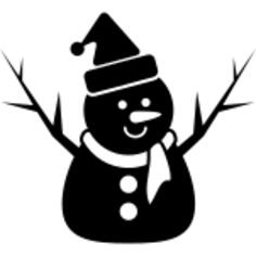 Snowman of xmas in black with bonnet scarf and two branches as arms