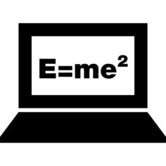Laptop with energy mass equivalence formula on screen