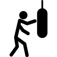 Gymnast with a hanging boxing bag