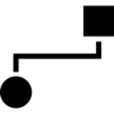Graphic connection symbol between a square and a circle