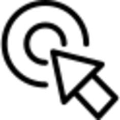 Arrow pointing the center of a circular button of two concentric circles