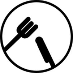 Fork and knife inside a circular border