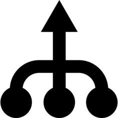 Ascending arrow symbol with three circles
