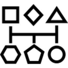 Geometrical basic shapes outlines in a graphic connected by lines