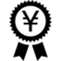 Yen symbol in a circular pennant with ribbon