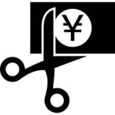 Yen bill being cutted by scissors